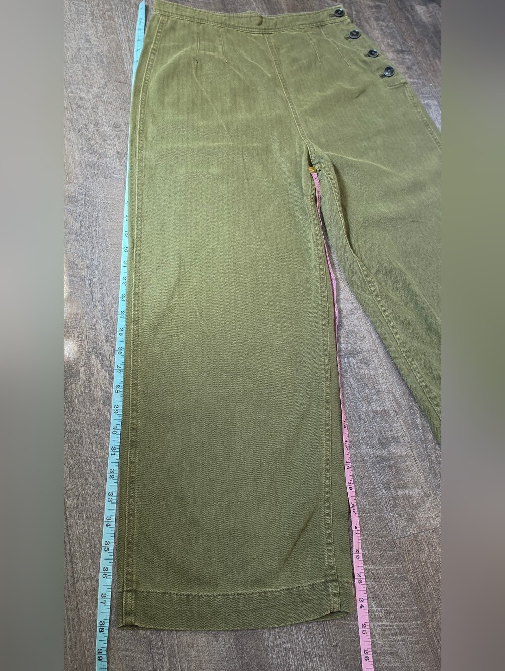 Free People X Revolve Clean Mod Cropped Wide-Leg Utility Pants Womens 8 Olive Co - Picture 10 of 14